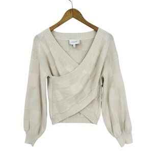 CLEOBELLA Sweater Knit V-Neck Puff Sleeve Wrap V-Neck Pullover